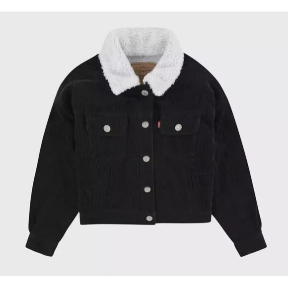 NWT Levis Baggy Corduroy Trucker Jacket Big Girls Size Large Black - Picture 1 of 10